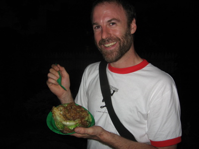 Dan Anhorn about to enjoy deepfried iceberg lettuce